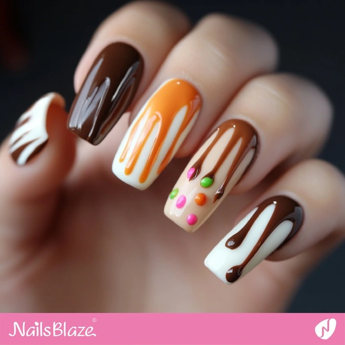 Chocolate and Caramel Ganache Drip for Cake Nails | Birthday Cake Nails - NB6054