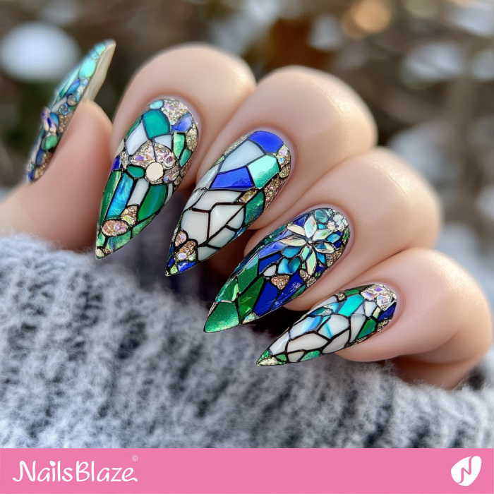 Stained Glass Theme Nails | Classy Birthday Nails - NB6155