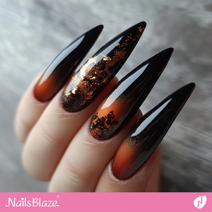 Brown Ombre Nails with Foil Details | Classy Birthday Nails - NB6158