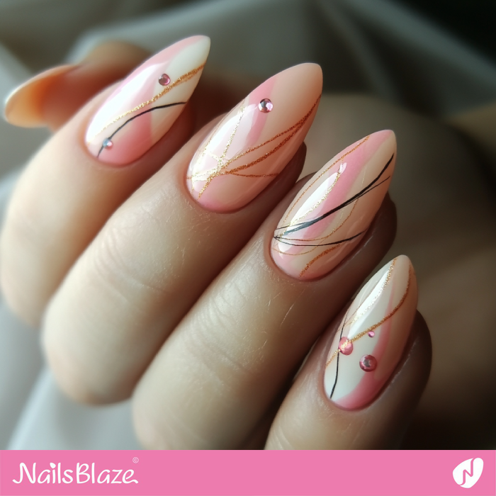 Swirl Design for Almond Pink Nails | Classy Birthday Nails - NB6159