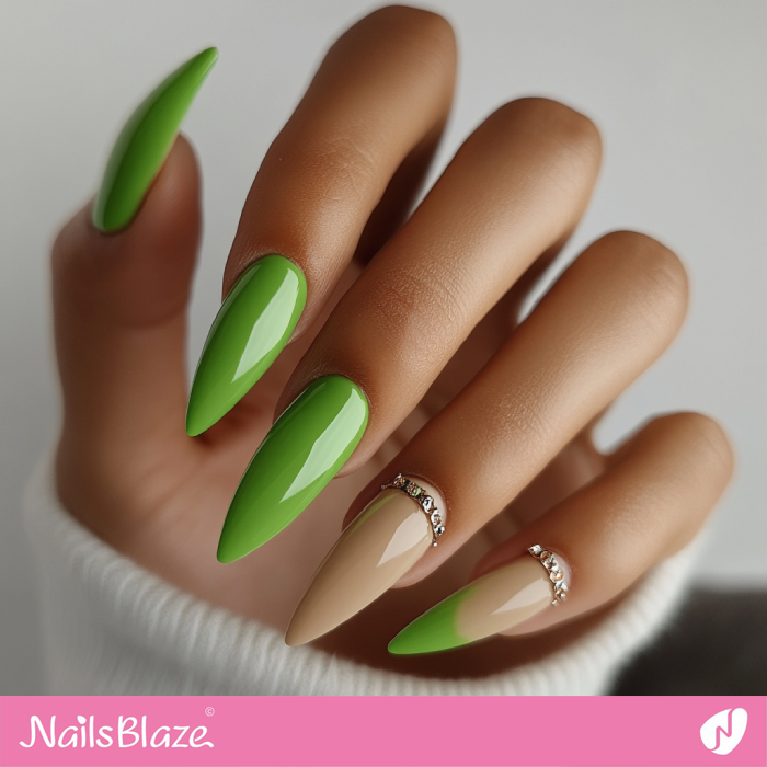 Green Nails with Nude Accents | Classy Birthday Nails - NB6170