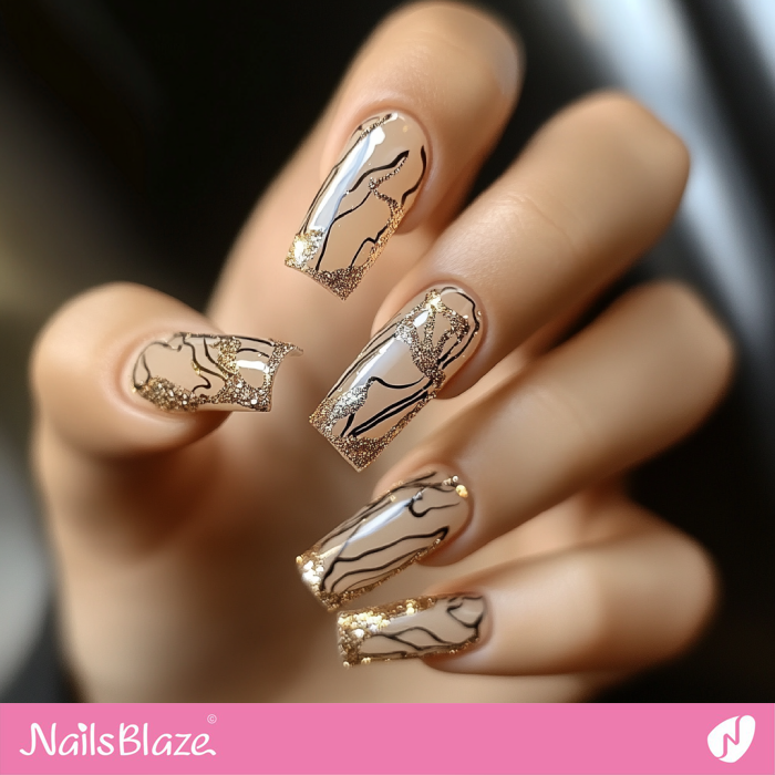 Luxury Nails with Glitter and Line Art Design | Classy Birthday Nails - NB6171