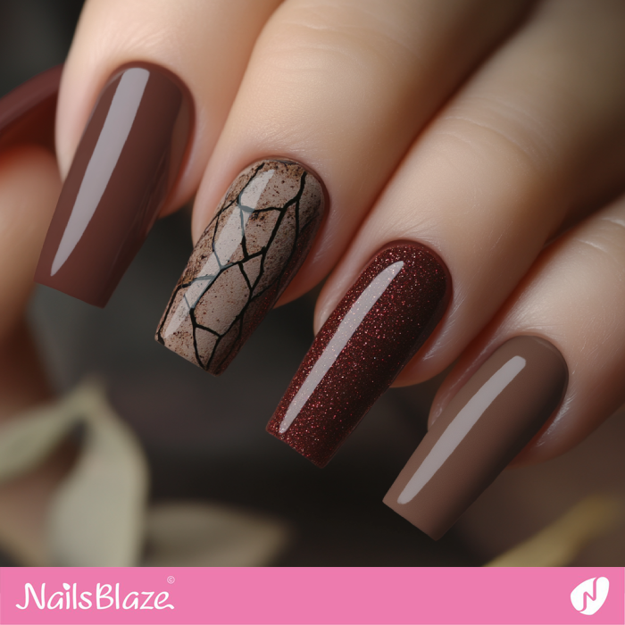 Mix and Match Brown Nails Design | Classy Birthday Nails - NB6173