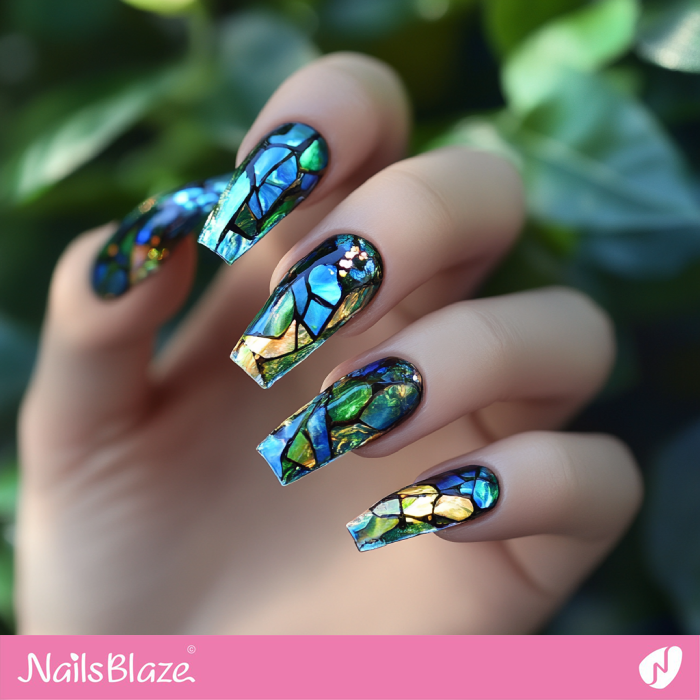 Blue Stained Glass Nails | Classy Birthday Nails - NB6178