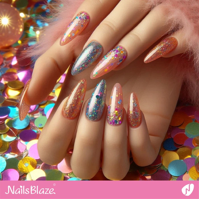 Russian Almond Birthday Nails with Confetti | Birthday Confetti Nails - NB6057