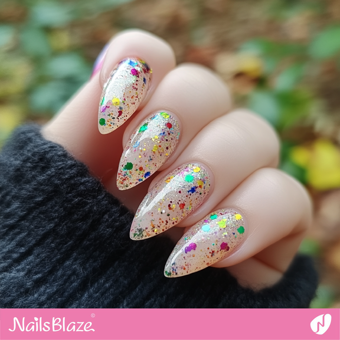 Almond Nails with Glitter and Confetti | Birthday Confetti Nails - NB6082