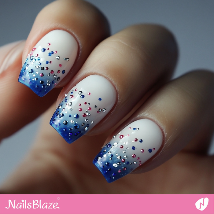 Birthday Confetti Nails with Blue Tips | Birthday Nails - NB5460