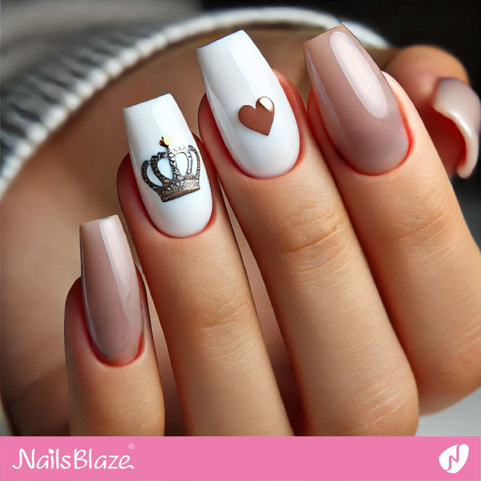 Crown and Heart Accent for Birthday Nails Design | Birthday Crown Nails - NB7083