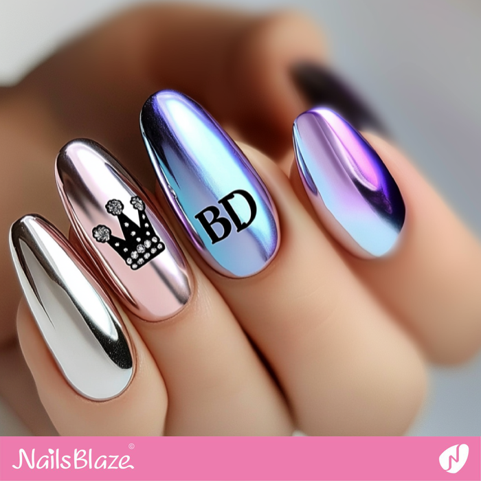 Crown Design for Birthday Chrome Nails | Birthday Crown Nails - NB7072