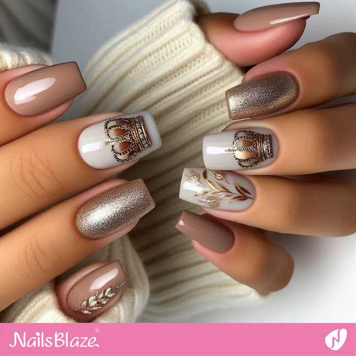 Birthday Nails Elegant Crown Design | Birthday Crown Nails - NB7077