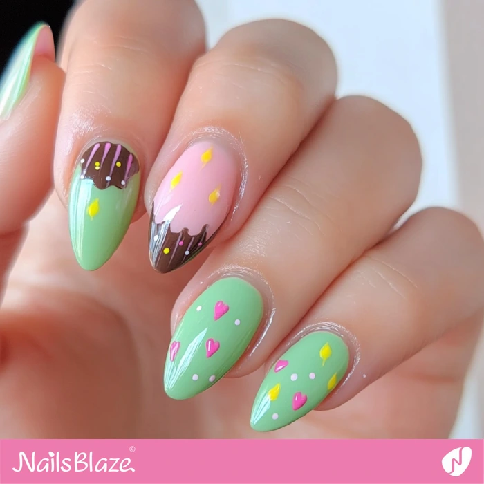 Cute Cupcake-inspired Nails Design with Hearts | Birthday Cupcake Nails - NB6059