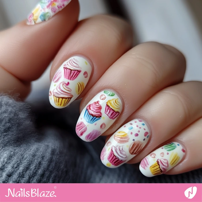 Cupcake Pattern Nails Design | Birthday Cupcake Nails - NB6060