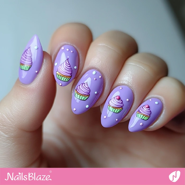 Purple Pastel Nails Cupcake Design | Birthday Cupcake Nails - NB6061