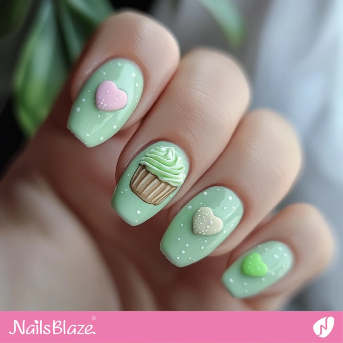 Cupcake Love Nails Design for Birthday | Birthday Cupcake Nails - NB6062