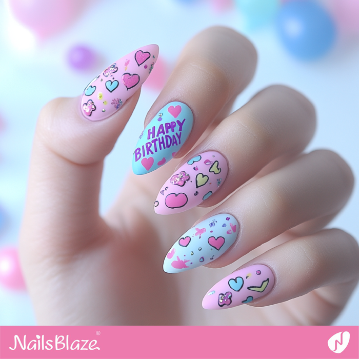 Cute Pastel Birthday Nails Design | Birthday Nails - NB5471