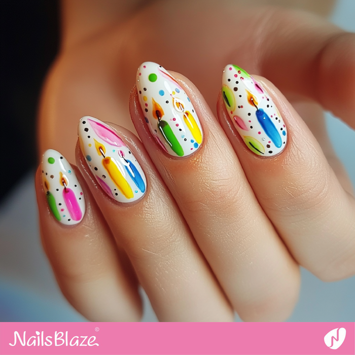 Cute Colorful Candles Nail Design for Birthday | Birthday Nails - NB5475