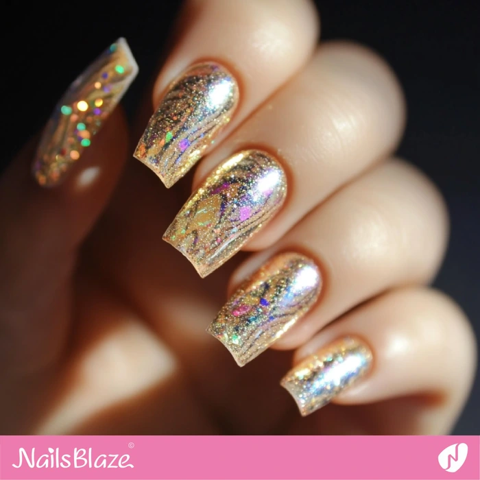 Golden Glitter Swirls for Birthday Nails | Birthday Golden Nails - NB6064