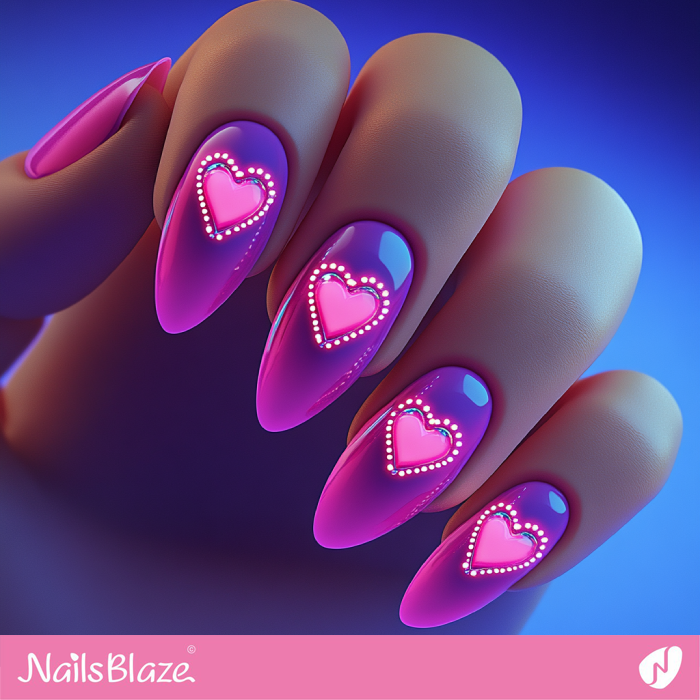 Long Nails with Pink Heart Design | Birthday Heart Nails - NB7058