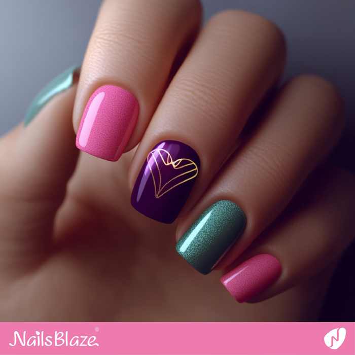 Short Nails with Heart Accent | Birthday Heart Nails - NB7059