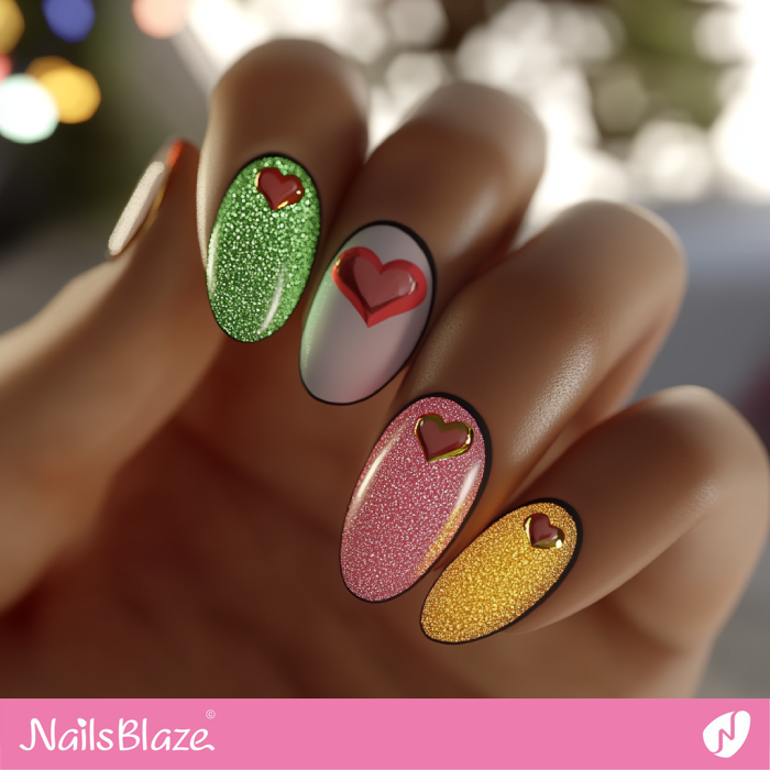 Heart Design Glitter Nails for Birthday Party | Birthday Heart Nails - NB7063