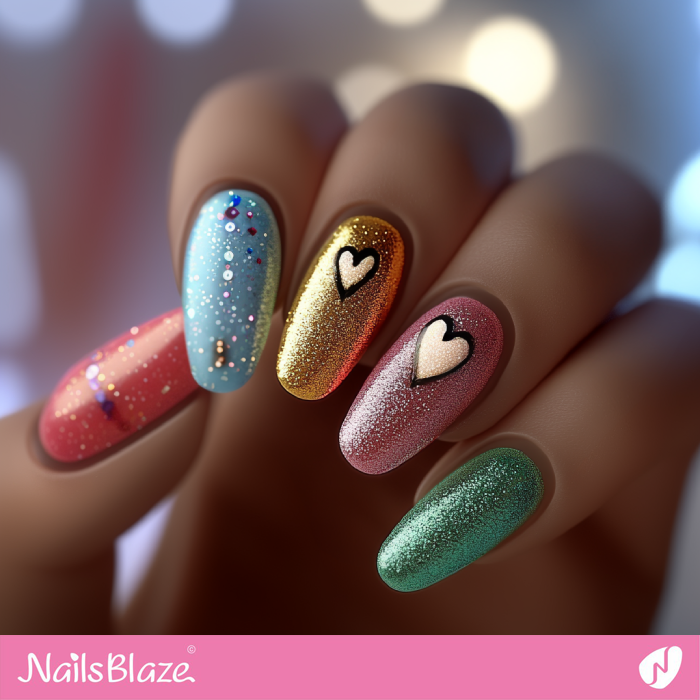 Heart Accent for Colorful Glitter Nails | Birthday Heart Nails - NB7064