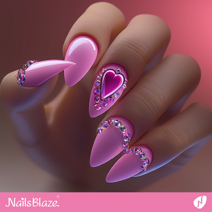 Rhinestone Nails Design with a Heart for Birthday | Birthday Heart Nails - NB7065