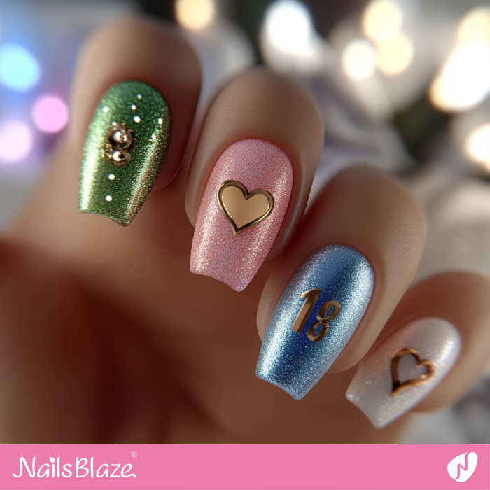 Heart Nails Design for 18th Birthday | Birthday Heart Nails - NB7066