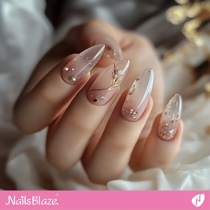 Embellished Almond Nude Nails | Nude Birthday Nails - NB6439