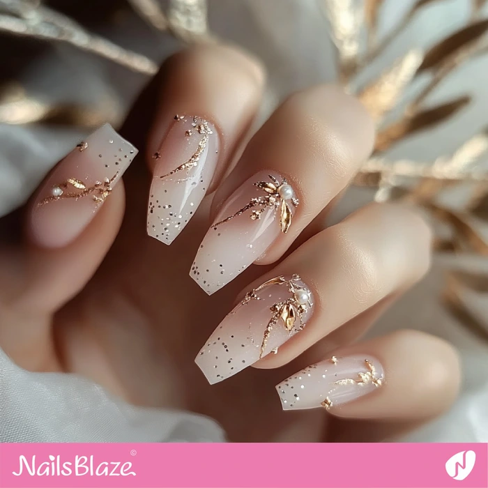 Gold Details for Birthday Nude Nails | Nude Birthday Nails - NB6441