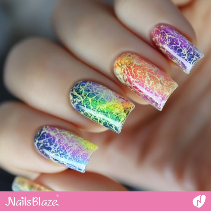 Crackle Design Pastel Neon Nails for Birthday | Birthday Pastel Neon Nails - NB6065