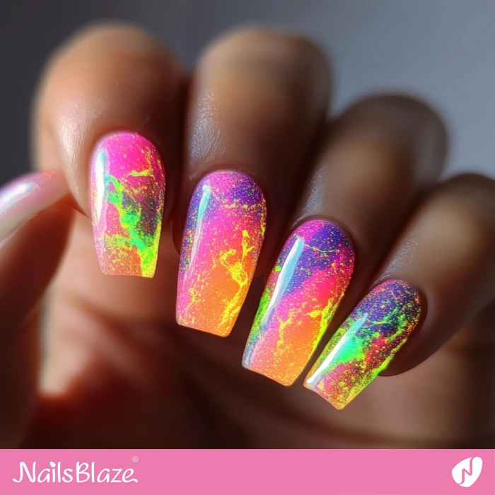 Pastel Neon Color Splash Nails | Birthday Pastel Neon Nails - NB6066