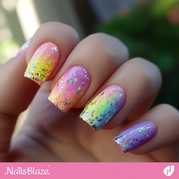 Pastel Neon Nails with Silver Details | Birthday Pastel Neon Nails - NB6067