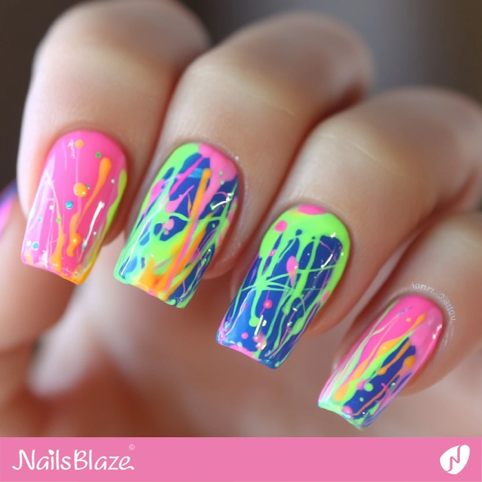 Colorful Pastel Neon Drips Nail Art | Birthday Pastel Neon Nails - NB6068