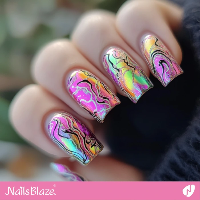 Pastel Neon Gradient Nails with Swirls | Birthday Pastel Neon Nails - NB6070