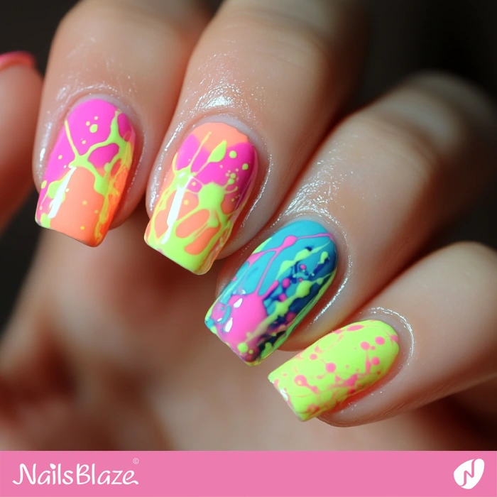 Short Nails with Pastel Neon Drips | Birthday Pastel Neon Nails - NB6071