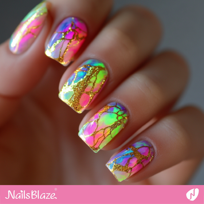 Short Pastel Neon Nails with Glitter | Birthday Pastel Neon Nails - NB6085