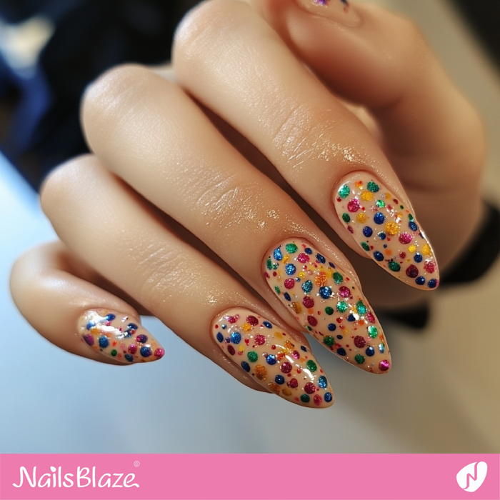 Almond Nails with Colorful Dots for Birthday | Birthday Polka Dot Nails - NB6073