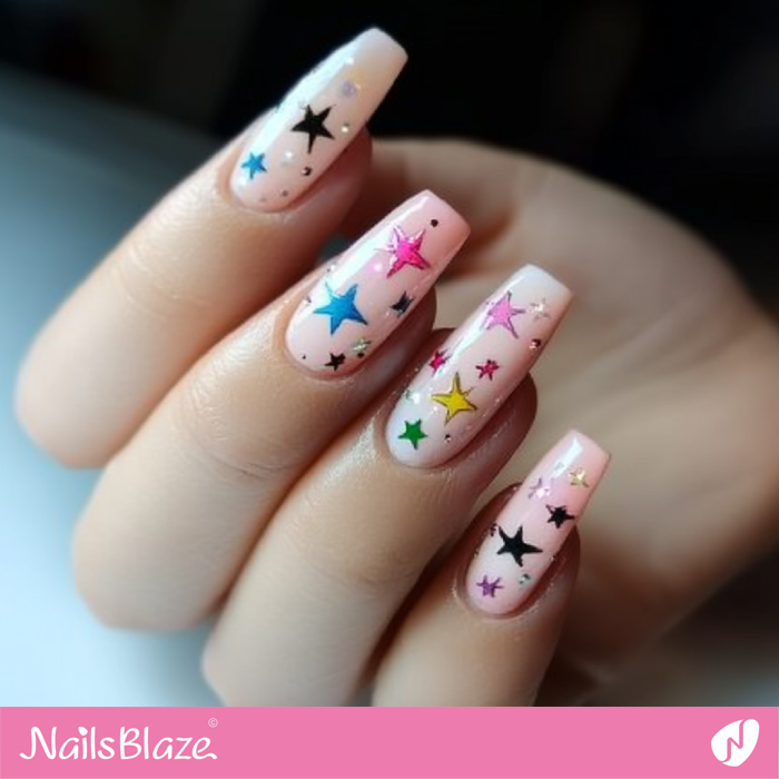 Colorful Stars Nails Design for Birthday Party | Birthday Star Nails - NB6076