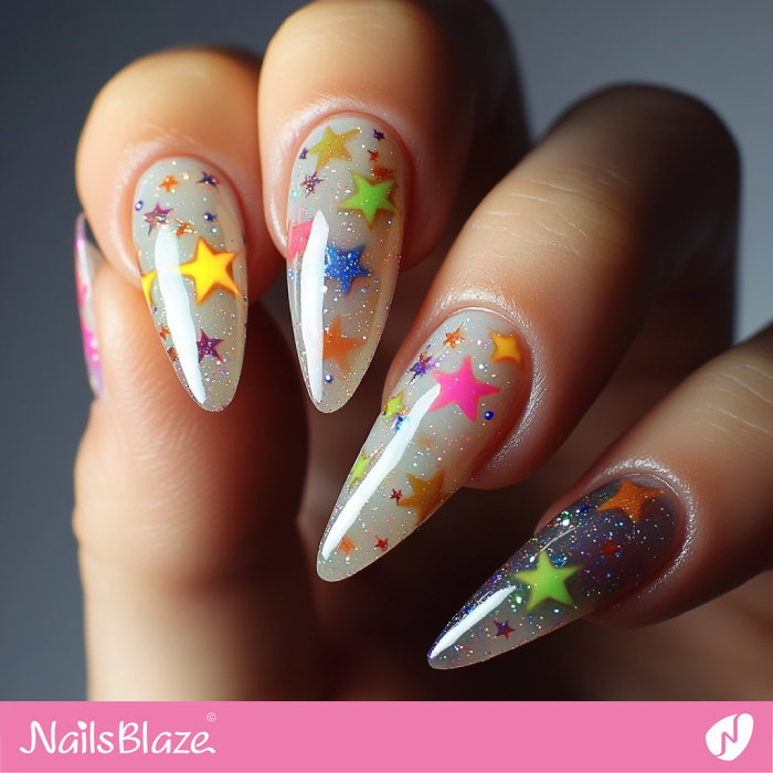 Birthday Stars Design for Russian Almond Nails | Birthday Star Nails - NB6079