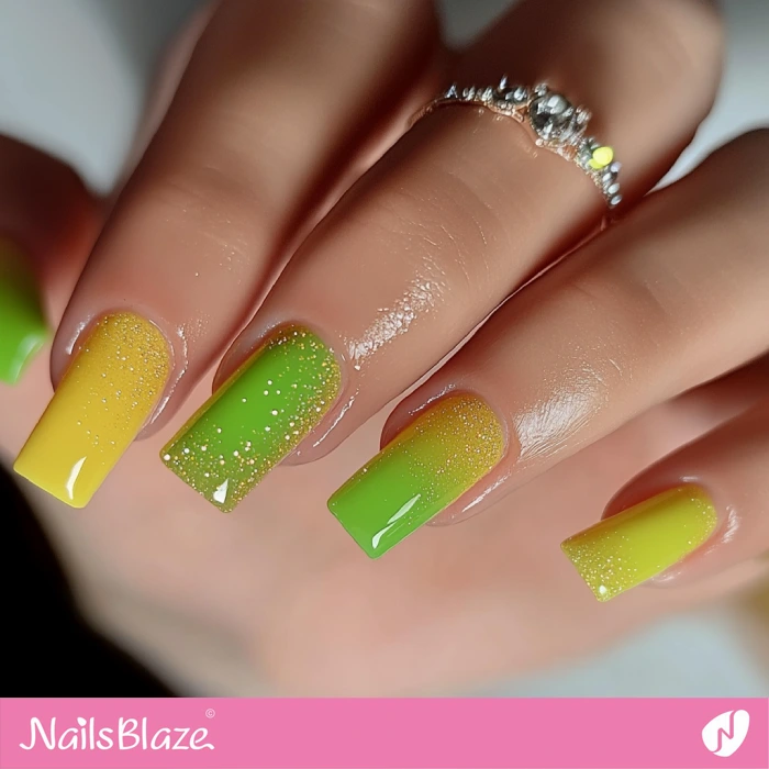 Simple Green and Yellow Square Nails for Birthday | Yellow Birthday Nails - NB6445