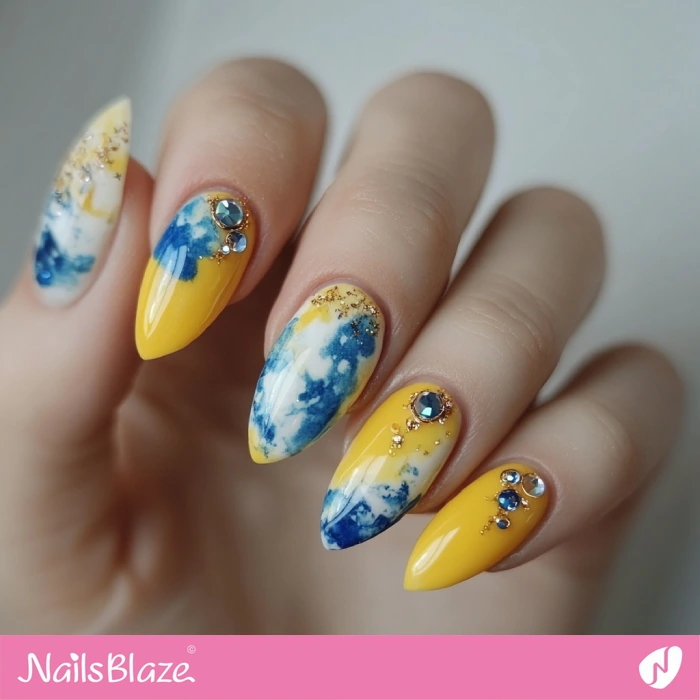 Rhinestone Design for Watercolor Nails | Yellow Birthday Nails - NB6448