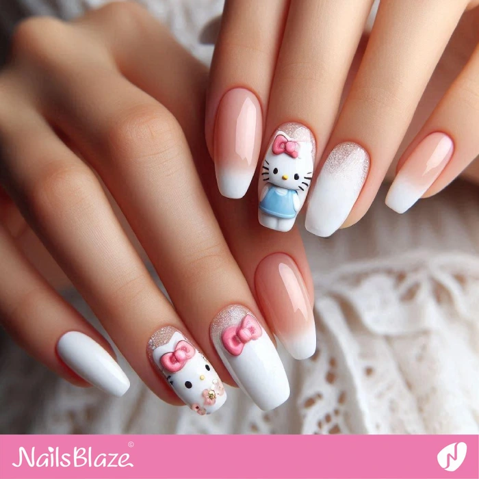 Ombre Nails with Hello Kitty Design | Bow Nails - NB5163