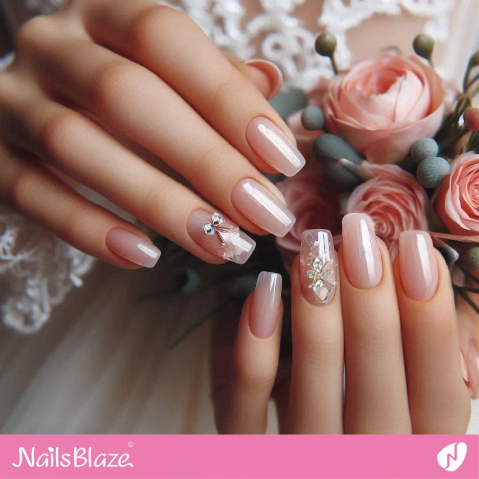 Wedding Transparent Nails with Bow Design | Bow Nails - NB5164