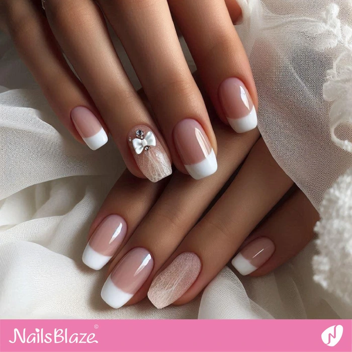 Wedding French Nails with a Bow Accent | Bow Nails - NB5165