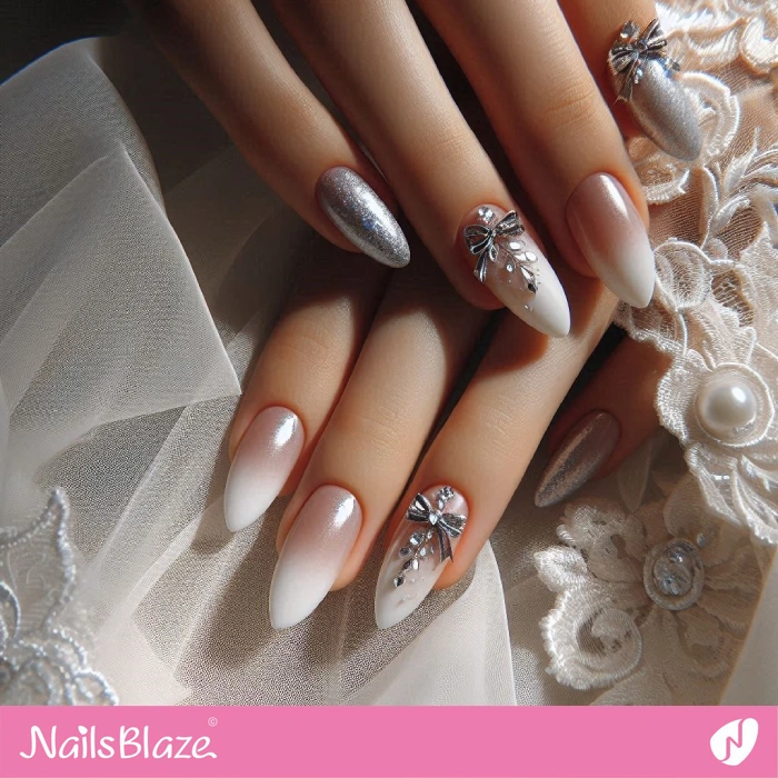 Ombre Wedding Nails with Bow Charms | Bow Nails - NB5168