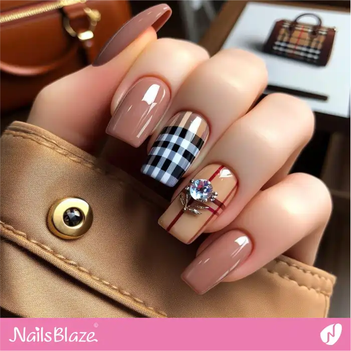 Brown Nails with Burberry Accents | Branded Nails - NB4230