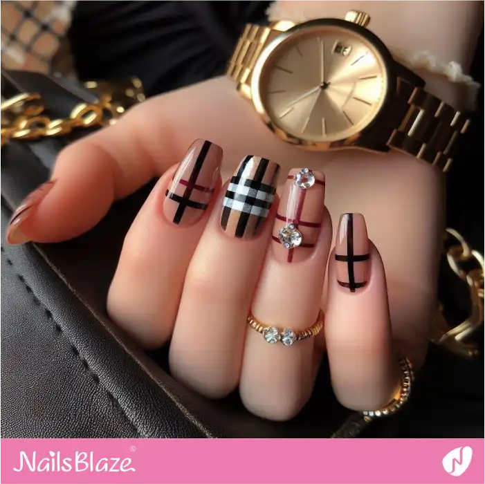 Burberry Theme Nails for a Luxury Look | Branded Nails - NB4232