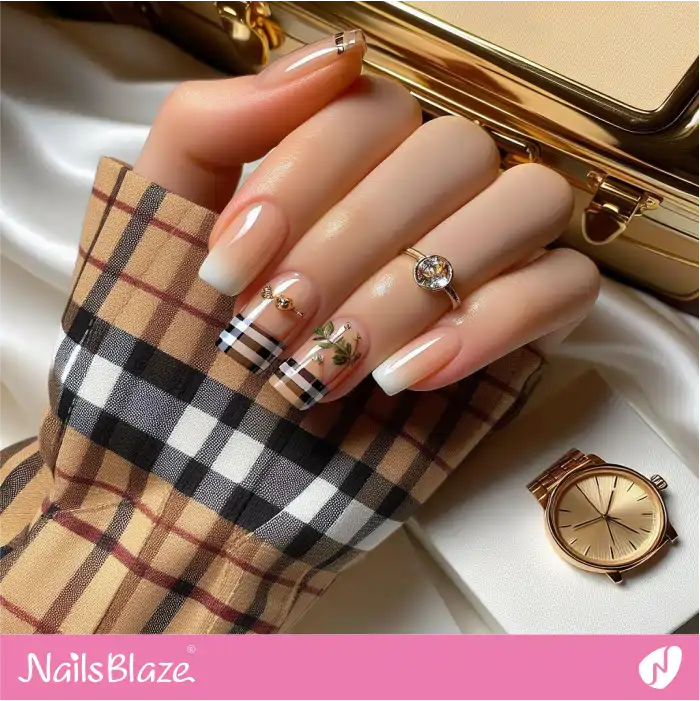 Cute Burberry French Nails Design | Branded Nails - NB4236