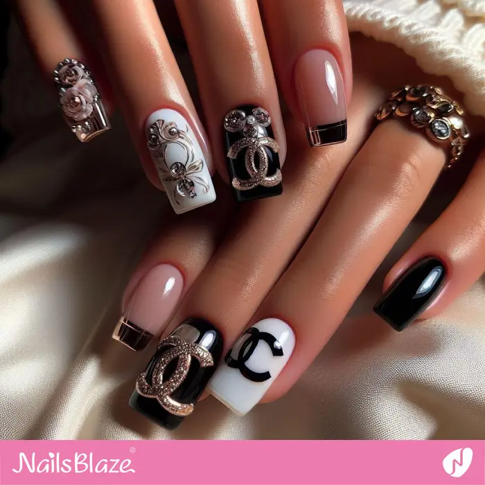 Elegant Chanel-inspired Nail Design | Branded Nails - NB4246