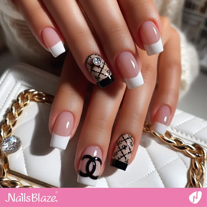 French Manicure with Chanel Logo | Branded Nails - NB4249